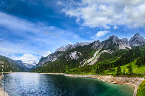 Fototapeta Naklejka Na Ścianę i Meble -  Alpine summer lake panorama.