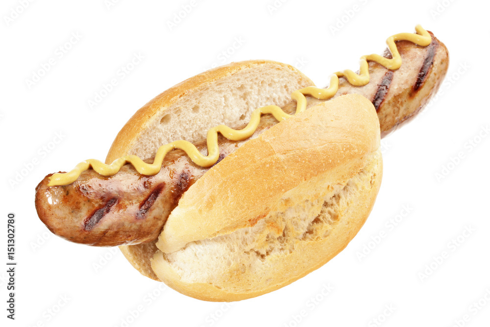 Bratwurst vom Grill im Brötchen Stock Photo | Adobe Stock