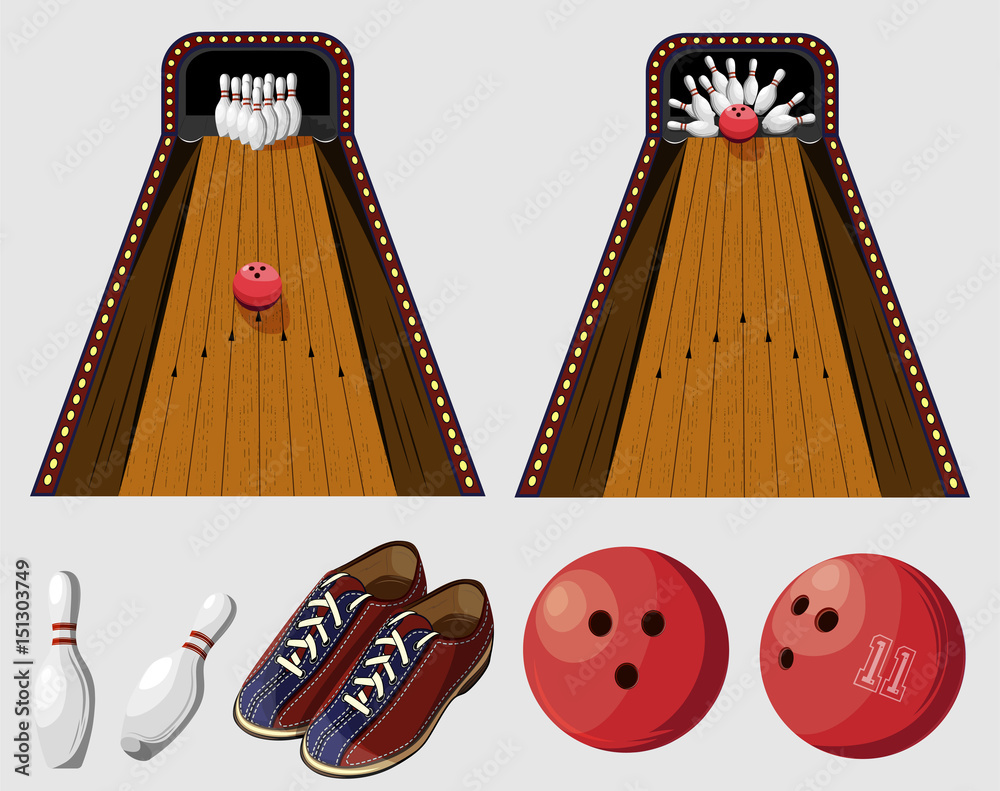 Vector color set of bowling game elements for use in design, print, internet Stock Vector Adobe Stock