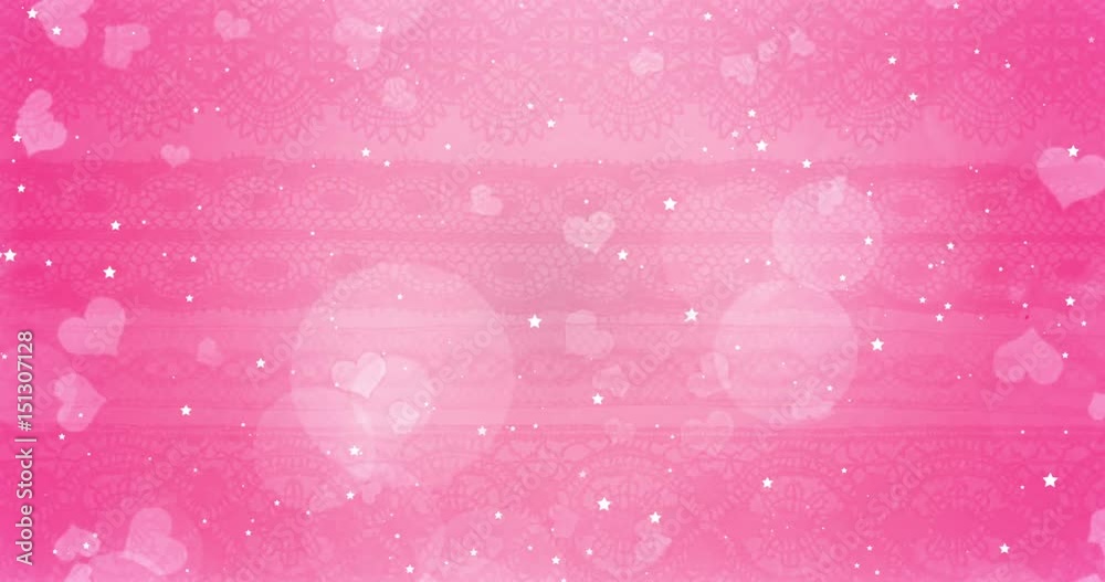 pink and white bokeh heart on white hearts shape and stars blinking background with particles sparkle glitter, valentine day and love wedding marriage holiday event festive, relationship concept
