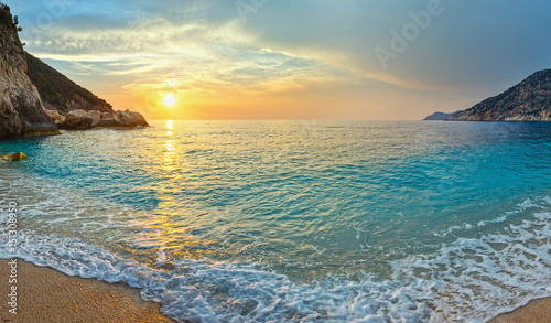 Fototapeta Naklejka Na Ścianę i Meble -  Sunset Myrtos Beach (Greece, Kefalonia, Ionian Sea).