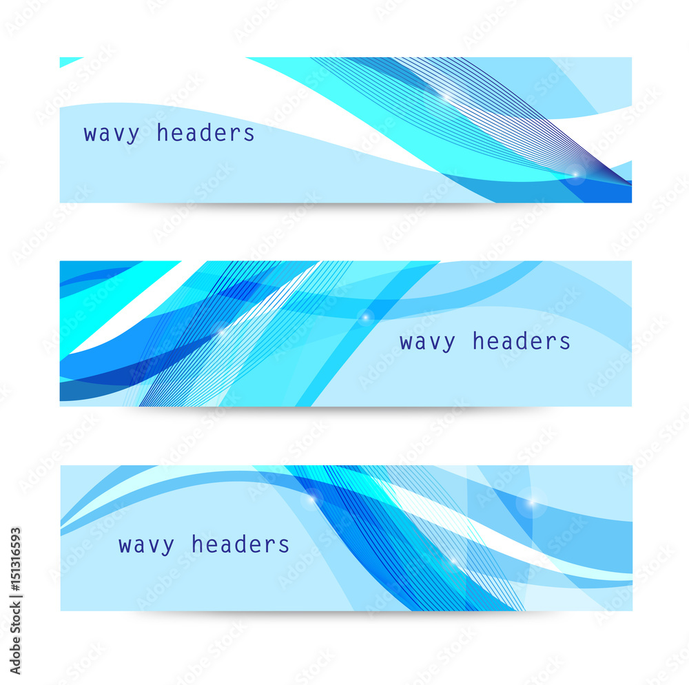 Fototapeta premium Vector set of abstract blue wavy headers