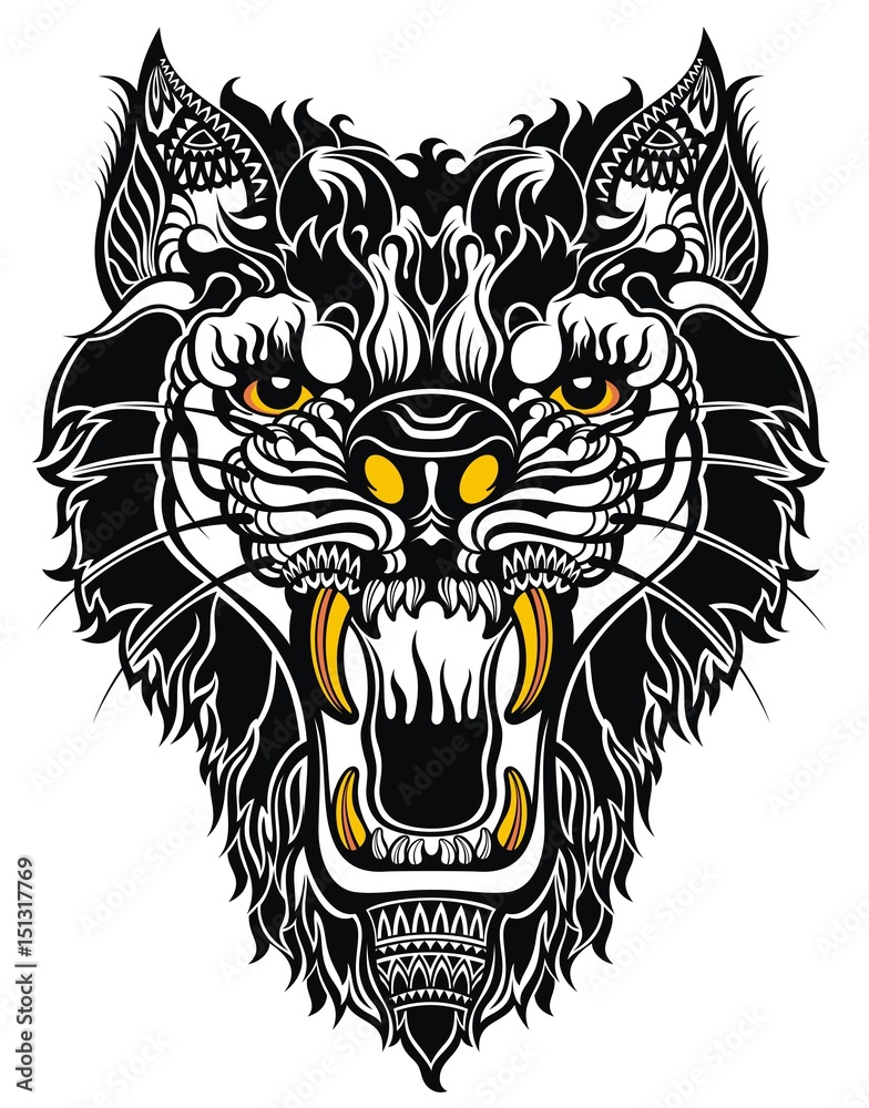 Fototapeta premium Aggressive wolf on white