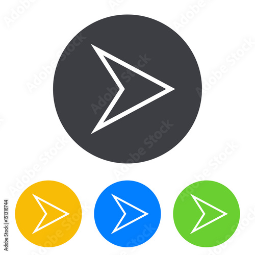 Icono plano punta flecha lineal derecha en circulo varios colores