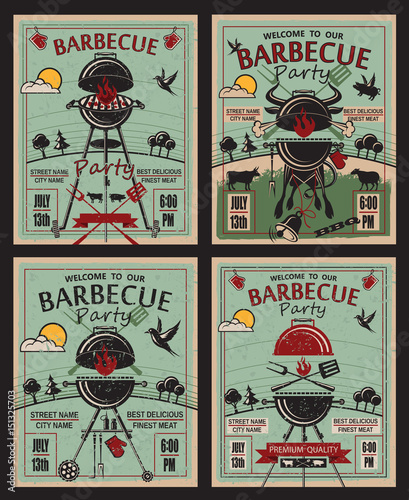 collection of invitation card on barbecue party