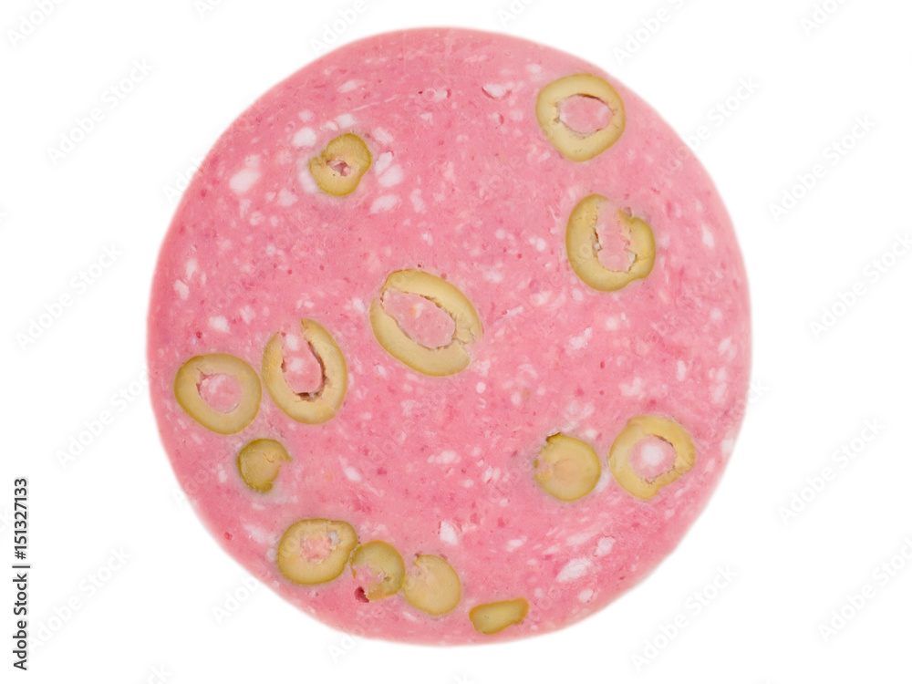 Mortadella slice isolated on white Mortadella slice isolated on white