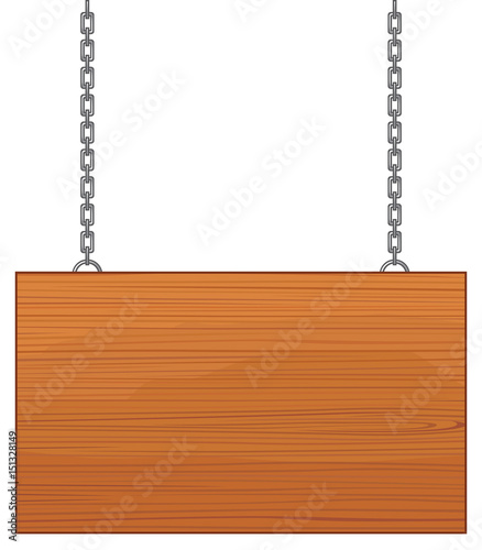 blank wooden sign hanging on a metal chain