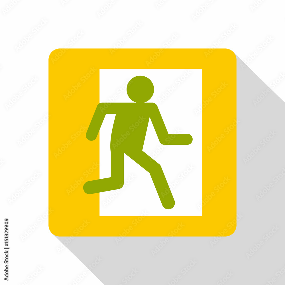 Fire exit sign icon, flat style Fire exit sign icon, flat style