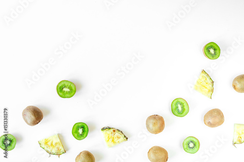 healthy food with kiwi on white desk background top view space for text