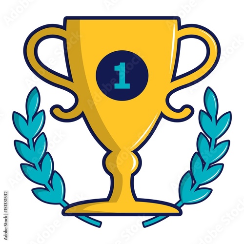 Golden trophy cup icon, cartoon style