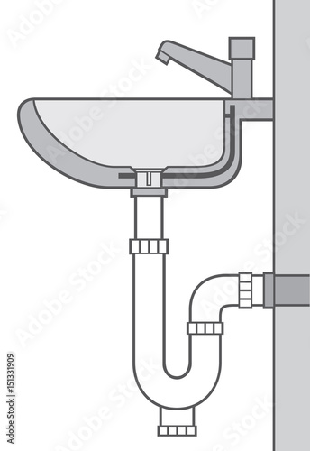 white sink and faucet cross section (bathroom structure - system)
