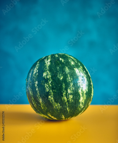 Watermelon on a bright Yellow and Blue Background 