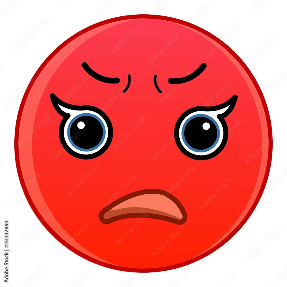 Red upset emoticon icon, cartoon style