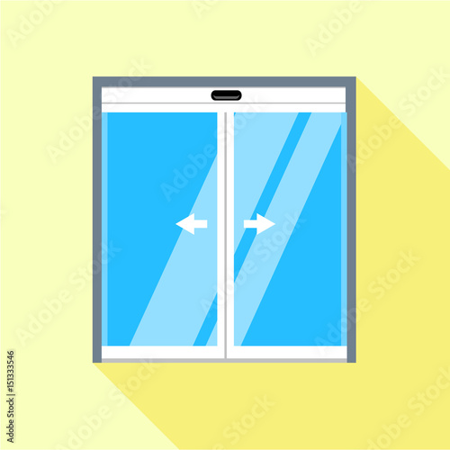 Double sliding glass doors icon, flat style