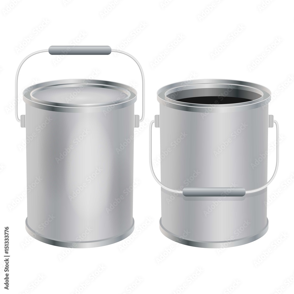 Blank paint buckets mockup, realistic style Blank paint buckets mockup, realistic style