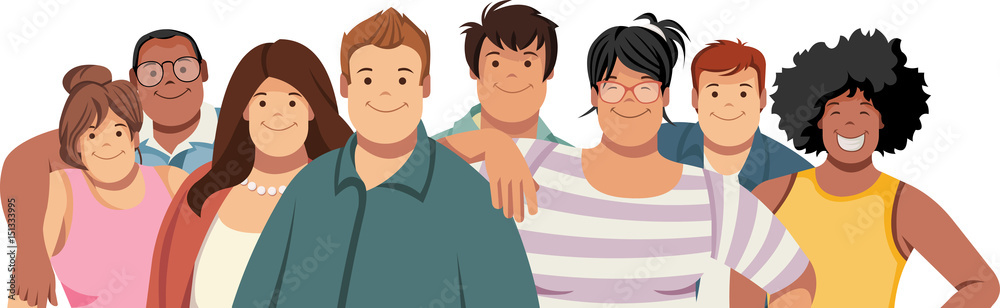 Group of cartoon fat young people. Plus size teenagers.
Group of cartoon fat young people. Plus size teenagers.