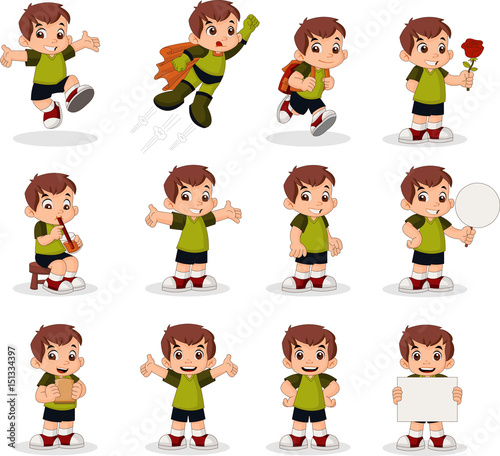 Cute happy cartoon boy. Kid character.

