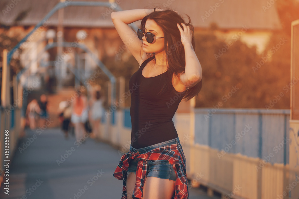 young girl walking in the city