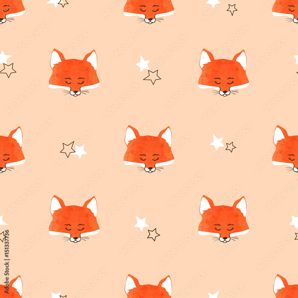 Seamless cute foxes pattern. Vector background with fox heads. Seamless cute foxes pattern. Vector background with fox heads.