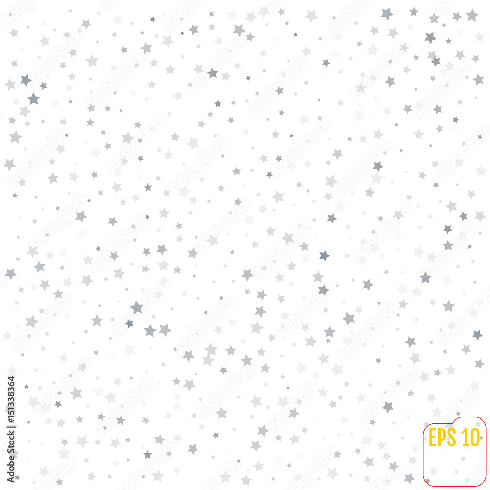 Silver glitter falling stars. Silver sparkle star on white background. Vector template for New year, Christmas, birthday, party, wedding, card, invitation, flyer, voucher, web, header. Star confetti. Silver glitter falling stars. Silver sparkle star on white background. Vector template for New year, Christmas, birthday, party, wedding, card, invitation, flyer, voucher, web, header. Star confetti.