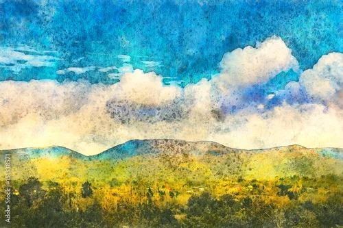Fototapeta samoprzylepna Krajobraz w Gruzji, Kakheti. Malowanie akwareli.