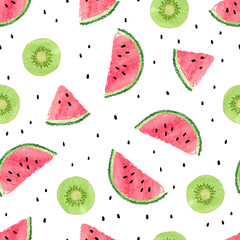 Deken met foto Watermeloen patronen Kiwi en watermeloen zomerpatroon  © Afanasia