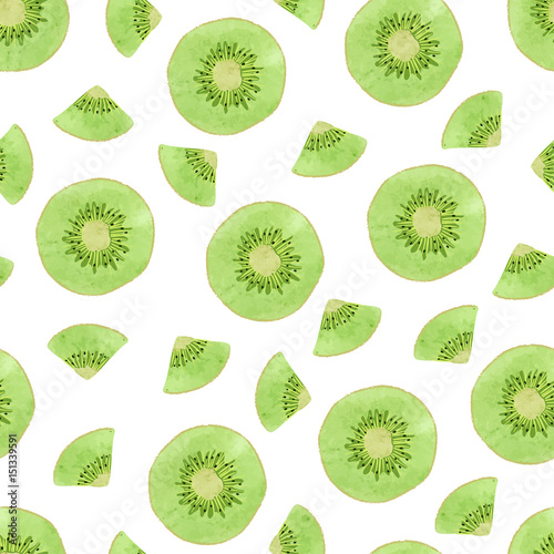 Seamless vector watercolor kiwi fruit pattern.
