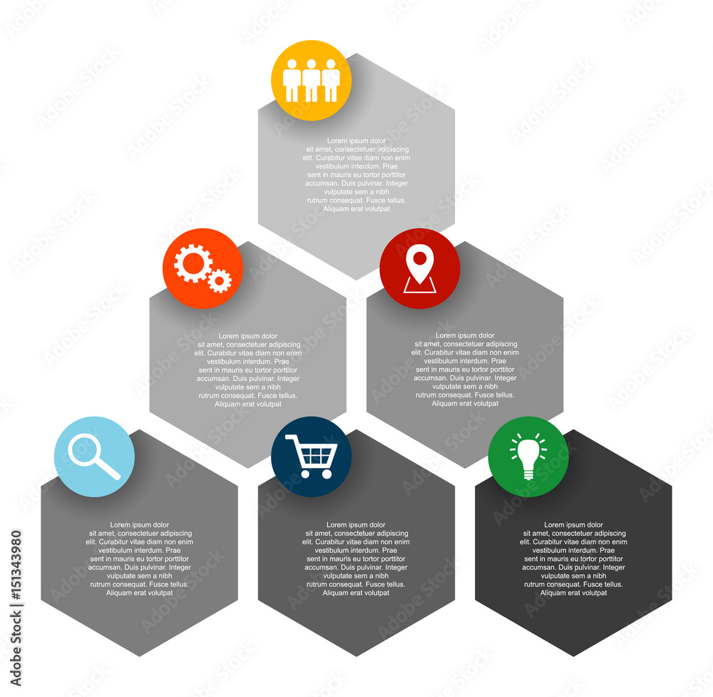 Fototapeta premium six step hexagon flat vector infographic template with icons