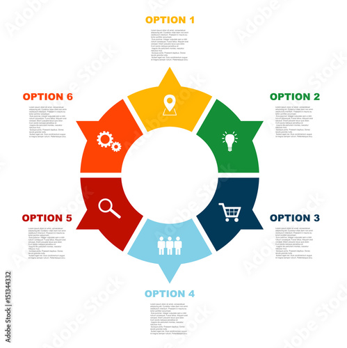 six step flat vector circle infographic template with icons