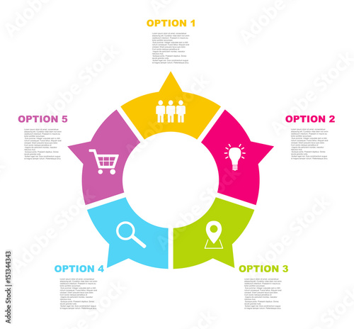 five step flat vector circle infographic template with icons