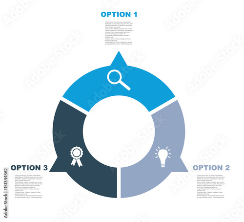 three step flat vector circle infographic template with icons