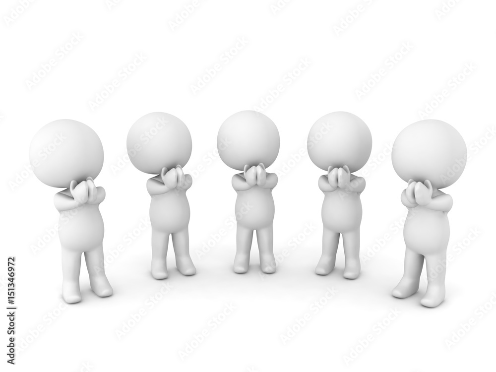 3D Five 3D Characters holding hands and praying. This image can be used in any religious context.. 3D Five 3D Characters holding hands and praying. This image can be used in any religious context..