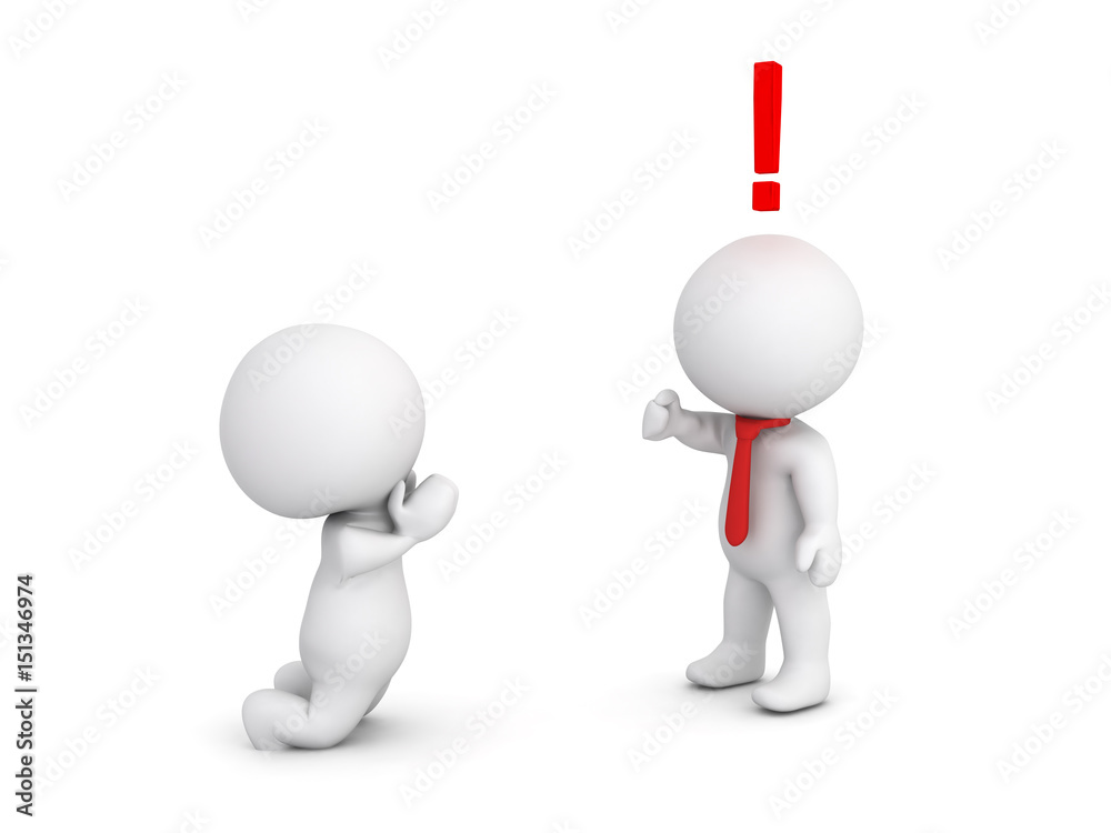 3D Character begging and groveling in front of an angry boss 3D Character begging and groveling in front of an angry boss