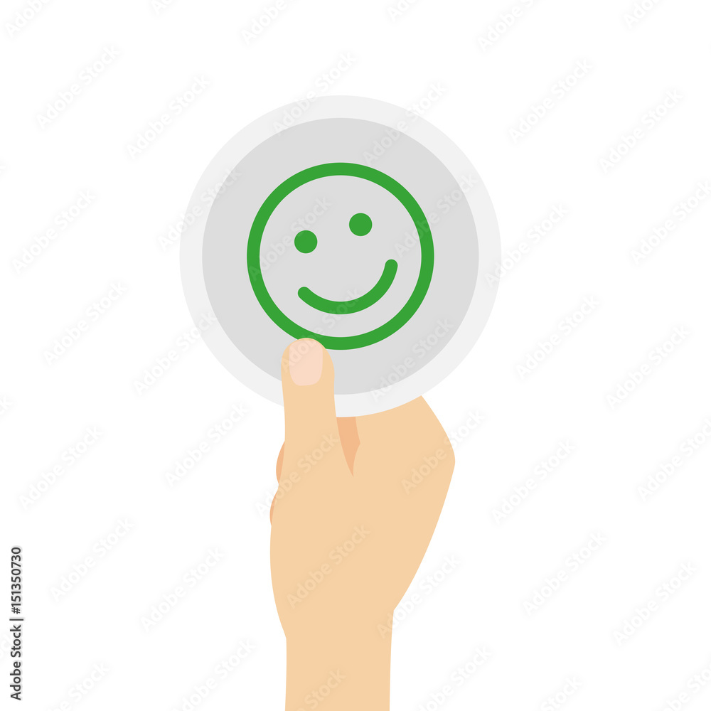 Hand hält Symbol - Smiley lächelnd Hand hält Symbol - Smiley lächelnd