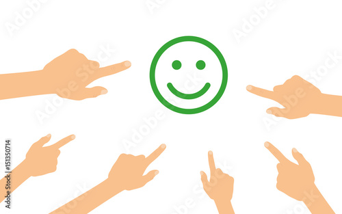 Hände zeigen auf lächelnden Smiley
