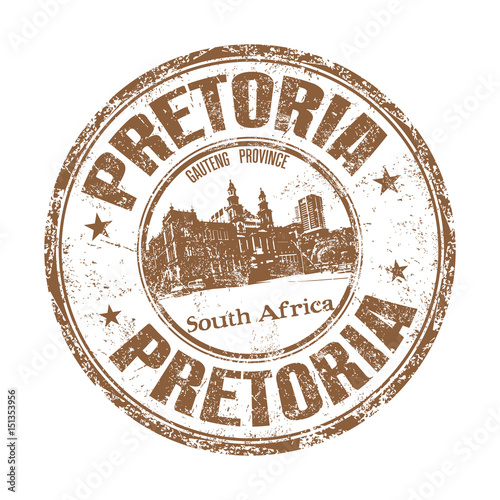 Brown grunge rubber stamp with the name of Pretoria city from South Africa.
