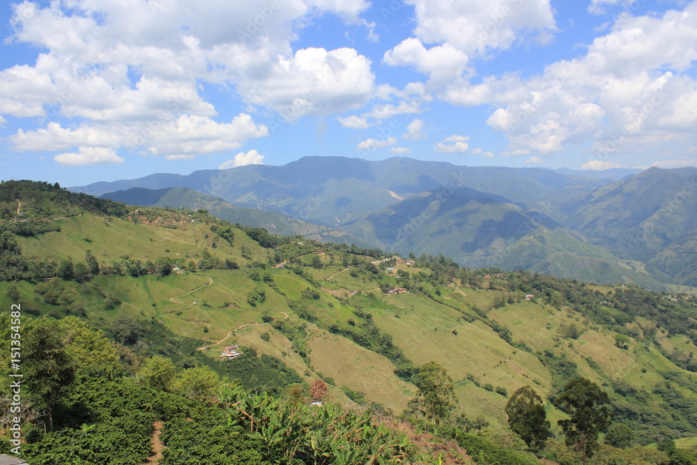 Fototapeta premium Paisaje, desde la Casa de la Cultura Los Fundadores. Armenia, Antioquia, Colombia.