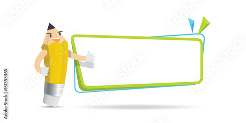 Pencil character cartoon design and text box frame for message illustration vector. Education concept.