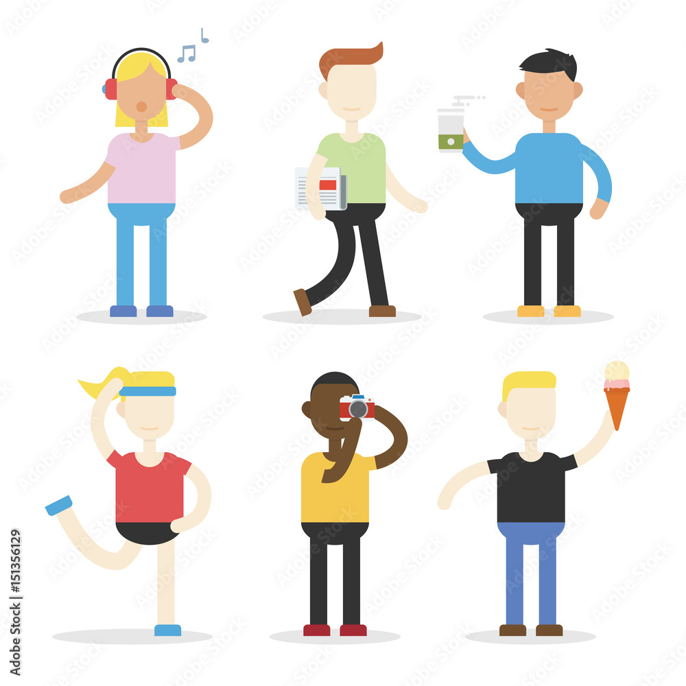 People in fun activity with a lot of variation and cartoon style