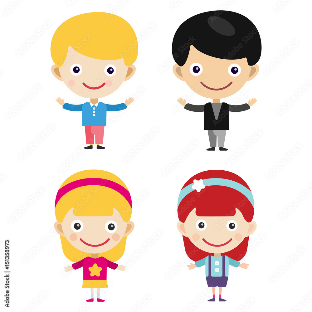 Girl portrait fun happy boy young expression cute teenager cartoon character little kid vector illustration.