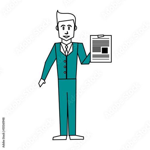 businessman holding document icon image vector illustration design partially colored