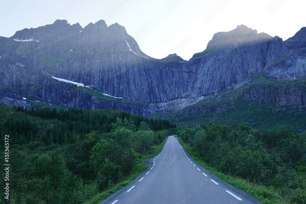 A road in the fjords in the Lofoten Islands, Norway