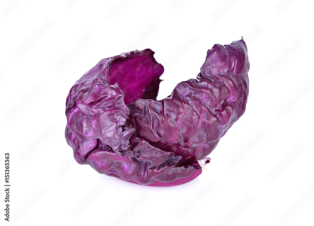 fresh red cabbage leaves on white background
