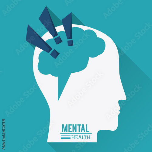 mental health, human head with brain in shape of exclamation mark - vector illustration
