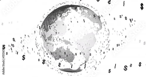 Earth rotating surrounded by dollars particles with alpha channel
