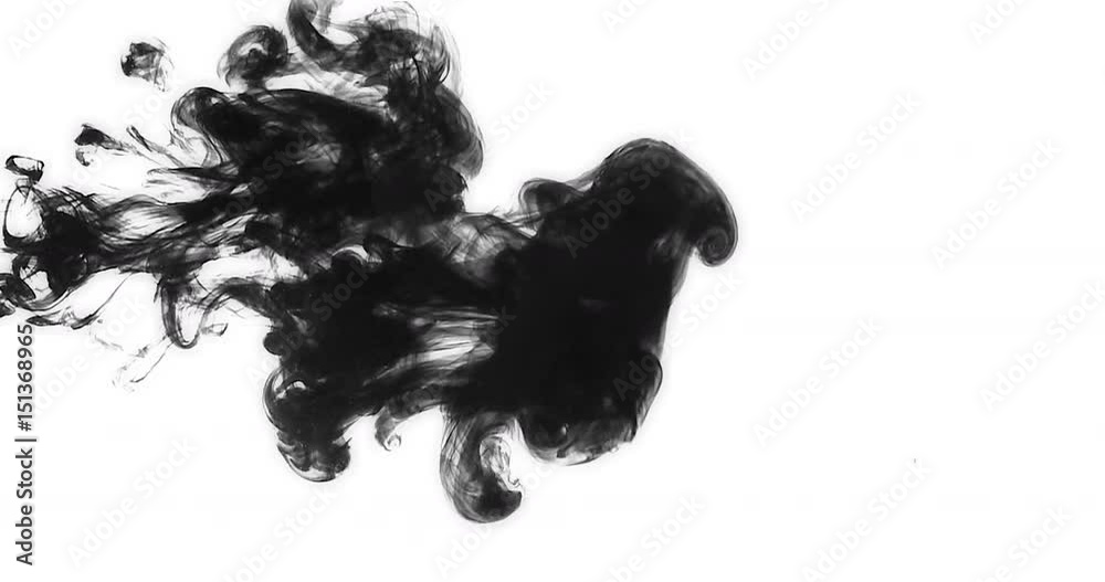 abstract black ink splattering and washing on white background, ink flowing effect