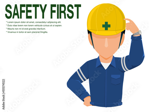 Industrial worker is advising you to realize safety on transparent background
