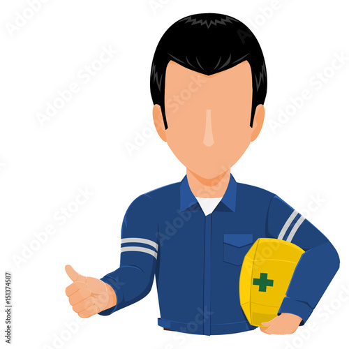 Industrial worker is gesturing thumb up on transparent background
