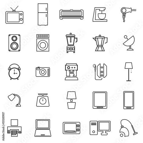 Household line icons on white background