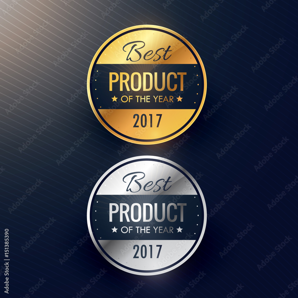 best product of the year badges in gold and silver colors